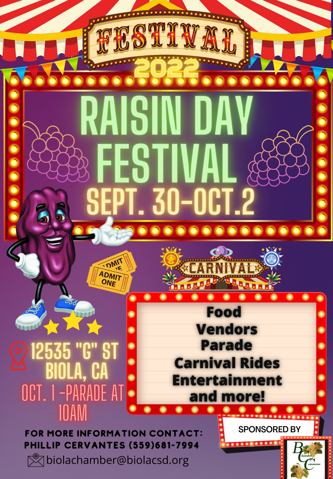 Raisin Day Festival Sept. 30, Oct. 1, & Oct. 2 Biola Community